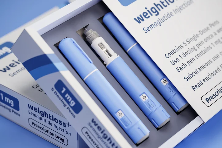 Two Boxes Of Blue Semaglutide Injection Needles.