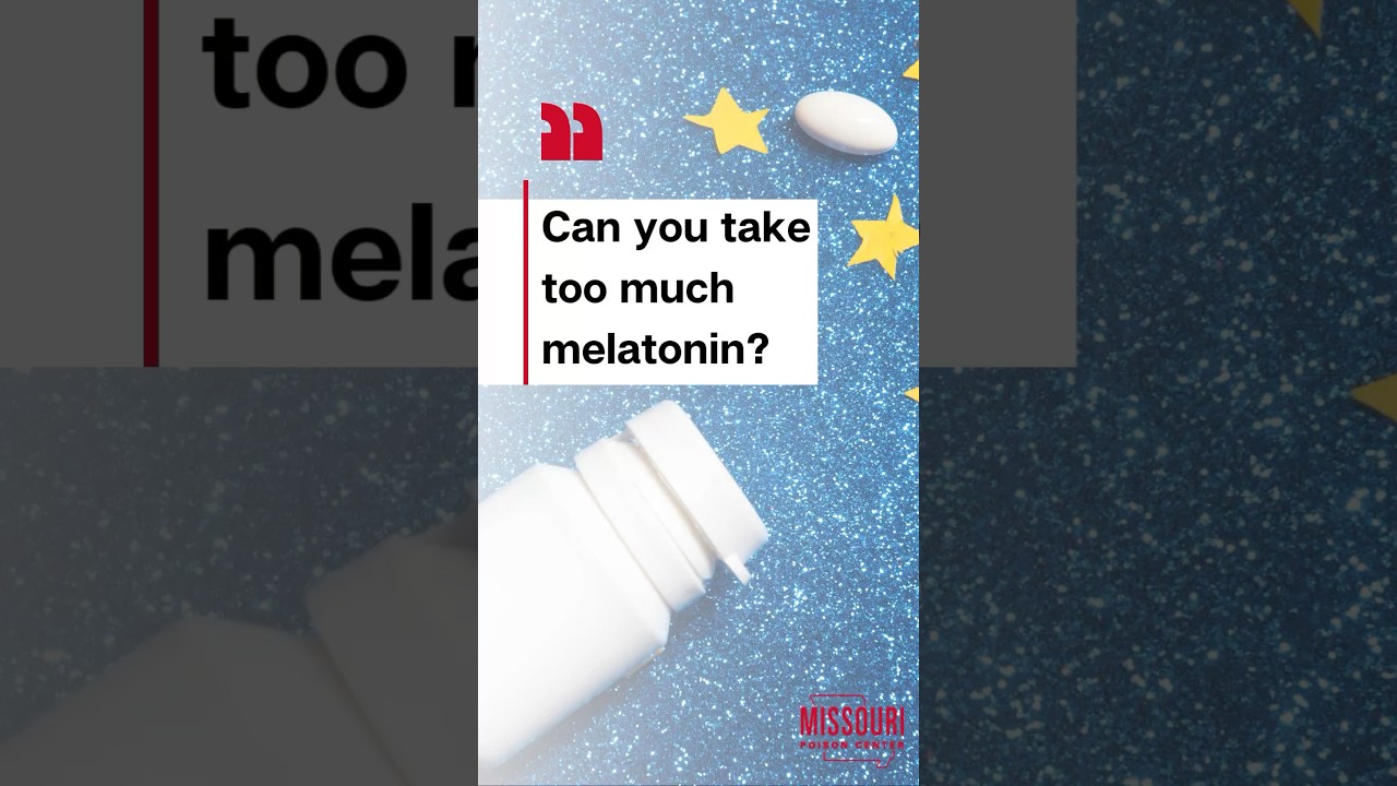 White melatonin pill bottle over a blue background that looks like the sky with two stars and a pill